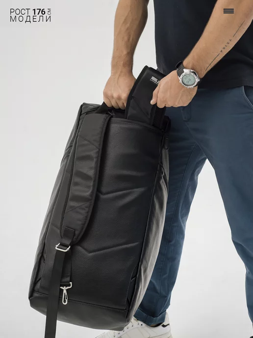 Unibag Сумка спортивная мужская экокожа трансформер, черный, фото 7