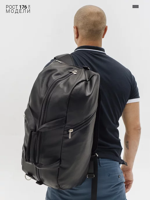 Unibag Сумка спортивная мужская экокожа трансформер, черный, фото 8