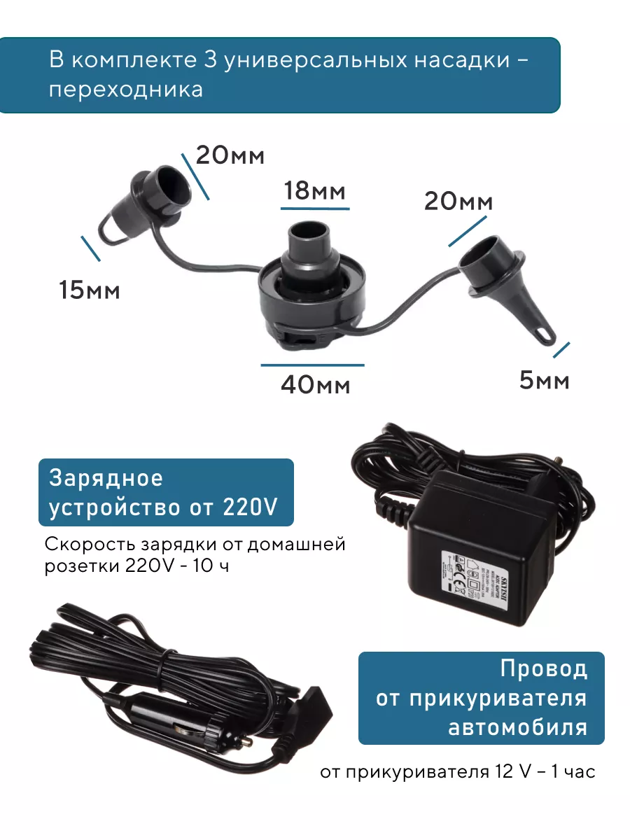 Насос с аккумулятором для надувного кровати лодки 220V/12V Intex 48142910  купить за 4 261 ₽ в интернет-магазине Wildberries