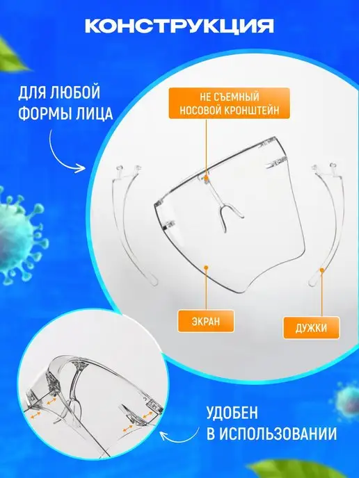 Glasses way Лицевой защитный экран, щиток для лица, белый, фото 3