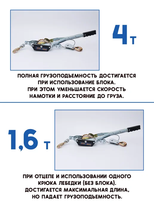 Тундра Лебедка ручная тросовая автомобильная 4т, вариант, фото 2