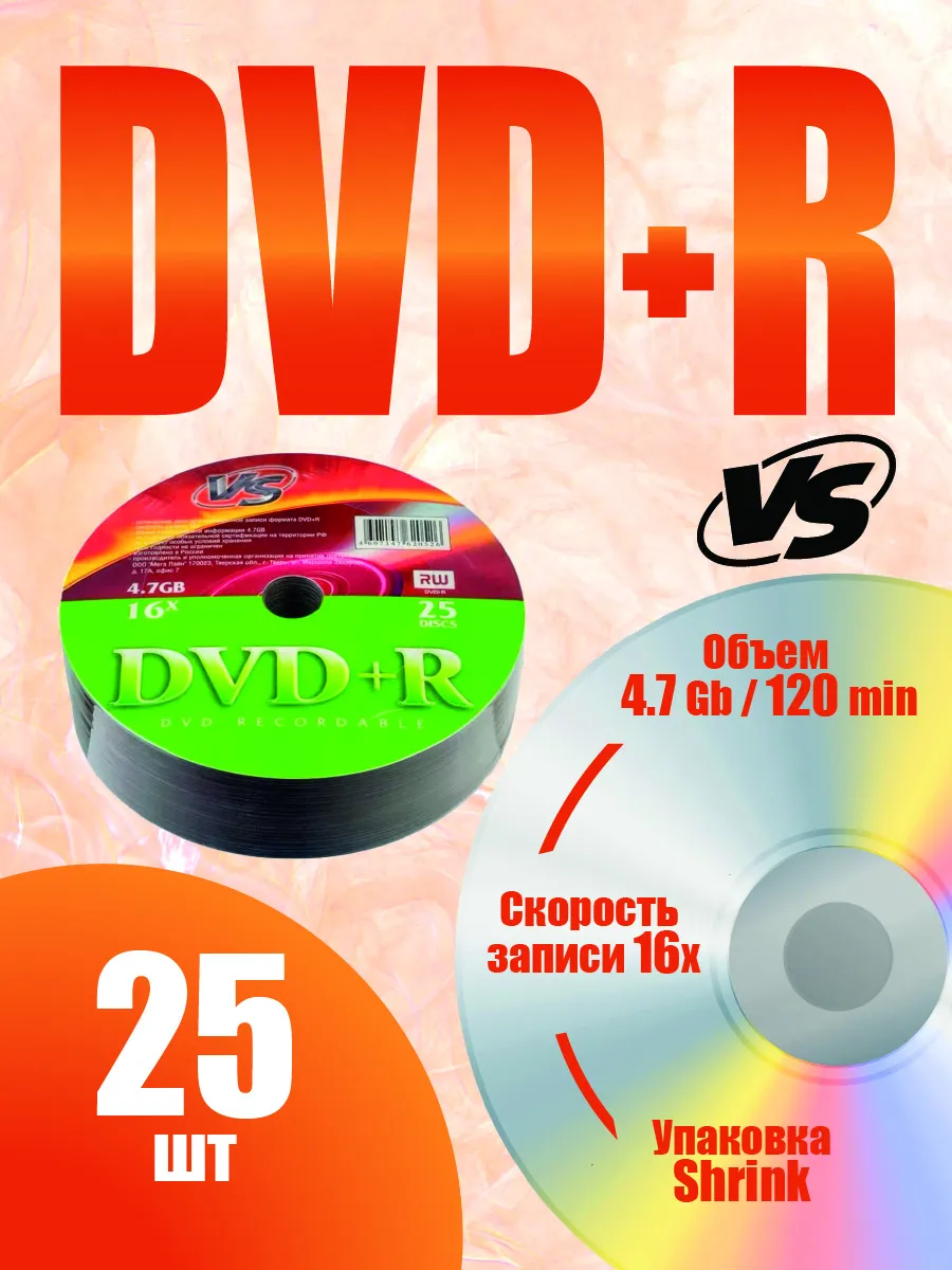 Диски для записи DVD+R 4,7 GB 16x