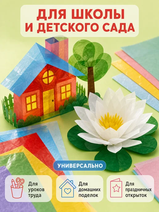 КАЛЯКА-МАЛЯКА Цветная бумага прозрачная 15 цветов для творчества, 15 цв., фото 4