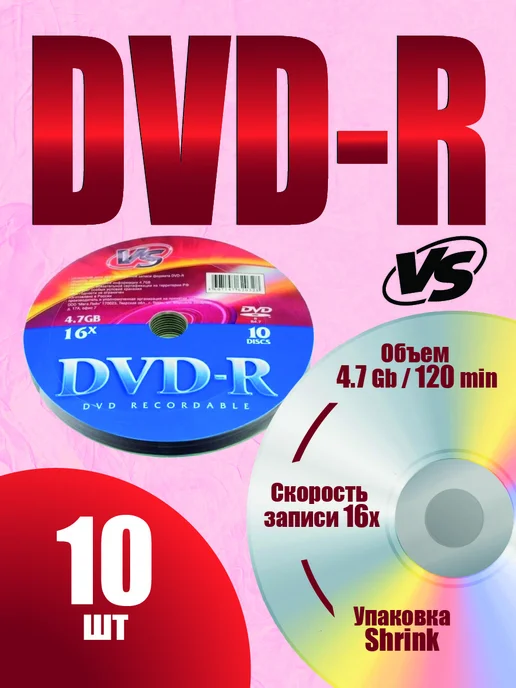 VS Диски для записи КТ, МРТ, рентгена. DVD-R 10 шт Shrink, 10 шт
