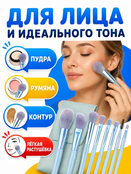 Кисти для макияжа. Набор кистей для макияжа 8 шт голубые, 8 шт, фото 4