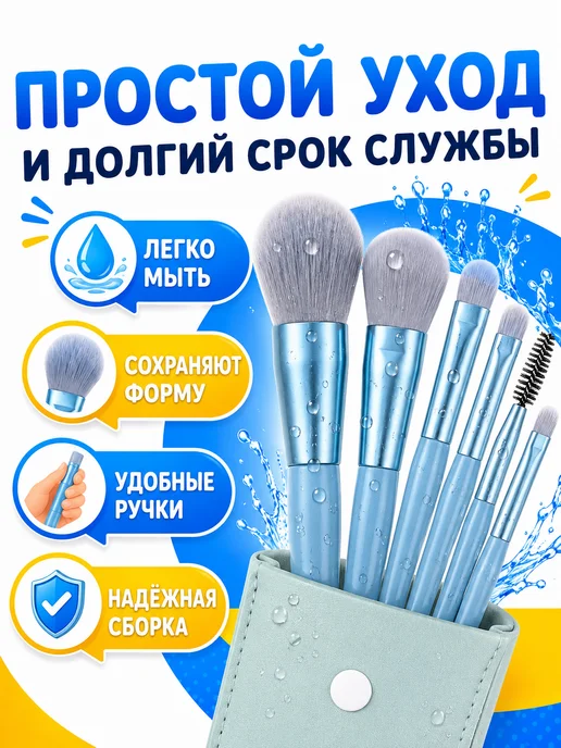 Кисти для макияжа. Набор кистей для макияжа 8 шт голубые, 8 шт, фото 7