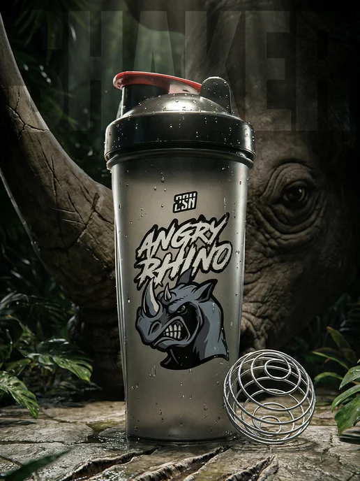 2SN Angry Rhino, шейкер спортивный для протеина, для воды 600 мл, 600 мл