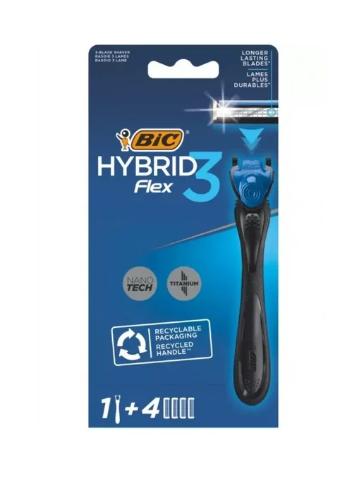 BIC Бритва Flex 3 Hybrid 1шт +сменные кассеты - 4 шт, 1 шт, 4 шт