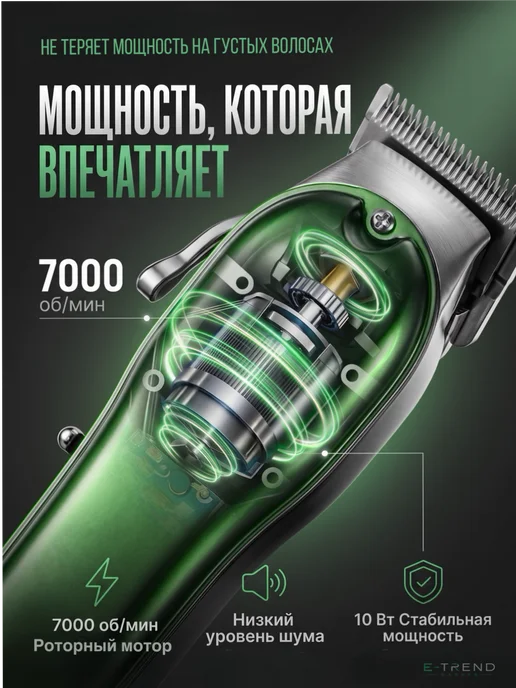 E-Trend BARBER Машинка для стрижки волос профессиональная, зеленый, фото 3