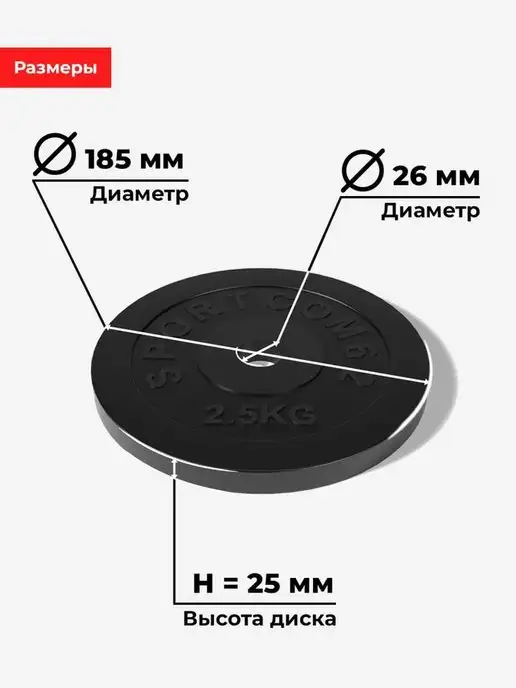 Barfits Диски для гантели и штанги 2,5кг * 2шт. D26мм, 2,5 кг, 2 шт, фото 5