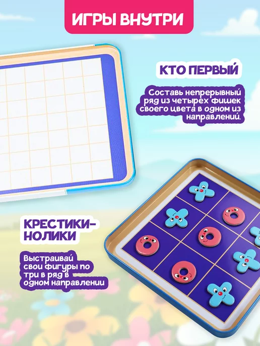 ДЕСЯТОЕ КОРОЛЕВСТВО Настольная игра магнитная 2 в 1 в дорогу "Крестики Нолики", голубой, фото 3