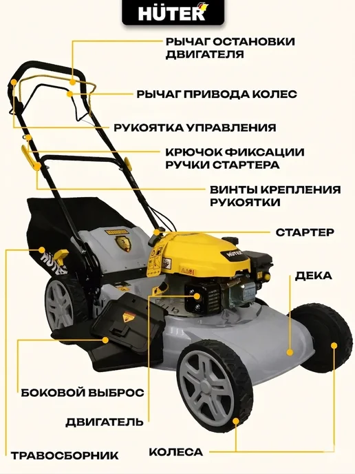 HUTER Бензиновая газонокосилка GLM-460ST Grey самоходная, серый, фото 4