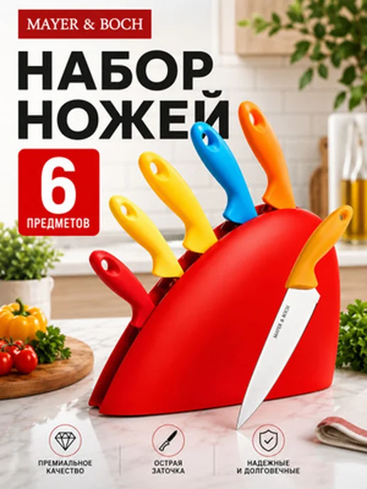 Ножи кухонные набор на подставке из нержавеющей стали - фото 18