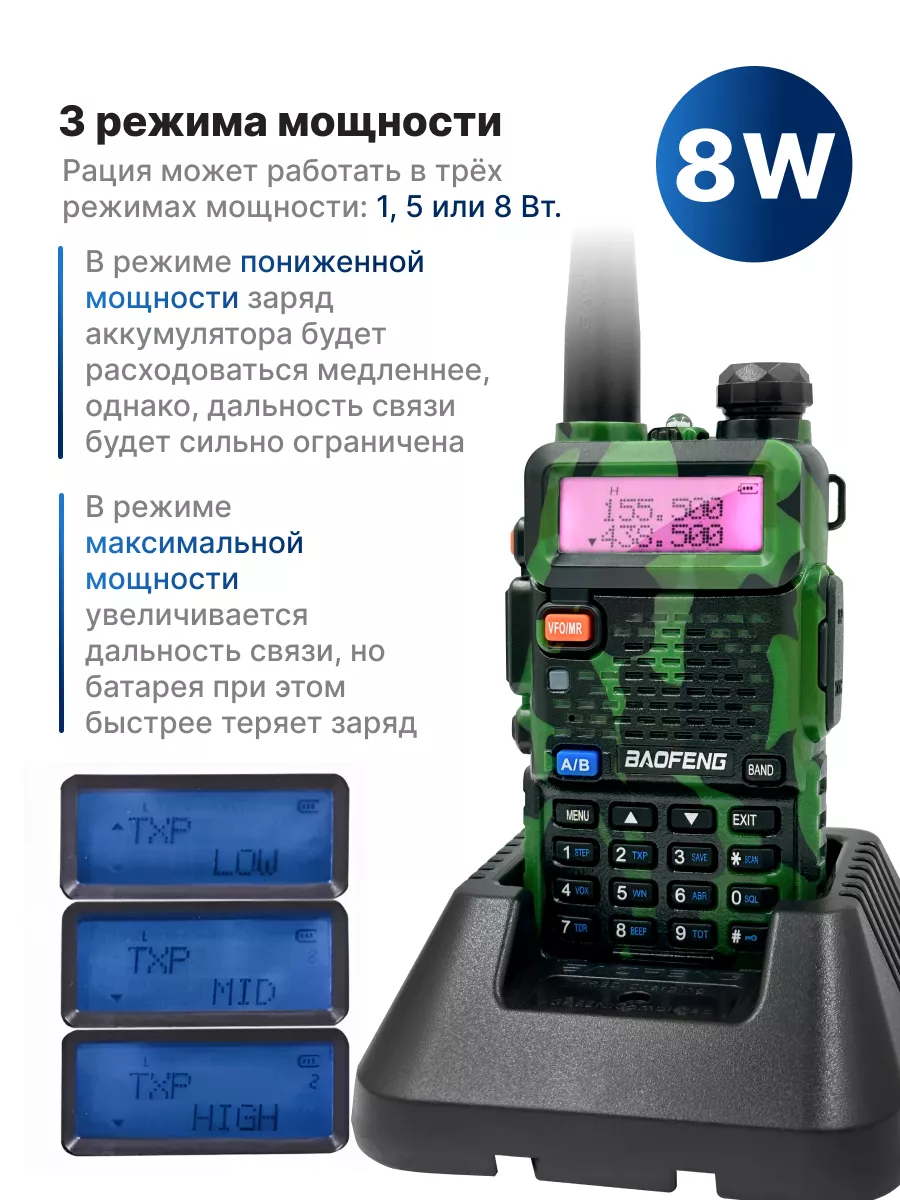 Рация UV-5R(8W)3 режима/радиостанция BAOFENG 48704328 купить за 1 724 ₽ в  интернет-магазине Wildberries