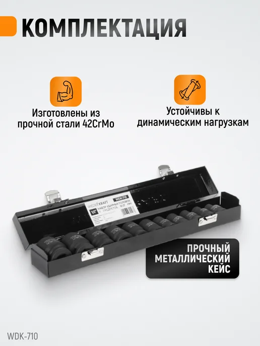 WIEDERKRAFT Набор головок ударных 1 2" 10-27 мм, 11 шт, 11 шт, фото 3