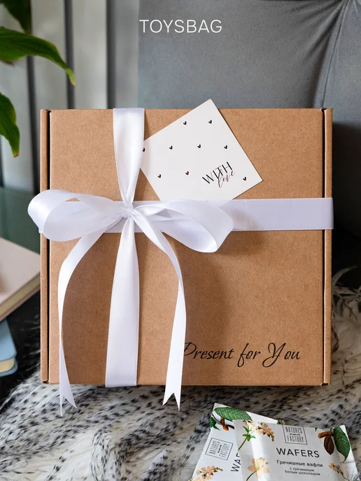 TOYSBAG Коробка подарочная для подарка с лентой и наполнителем, белый, фото 4
