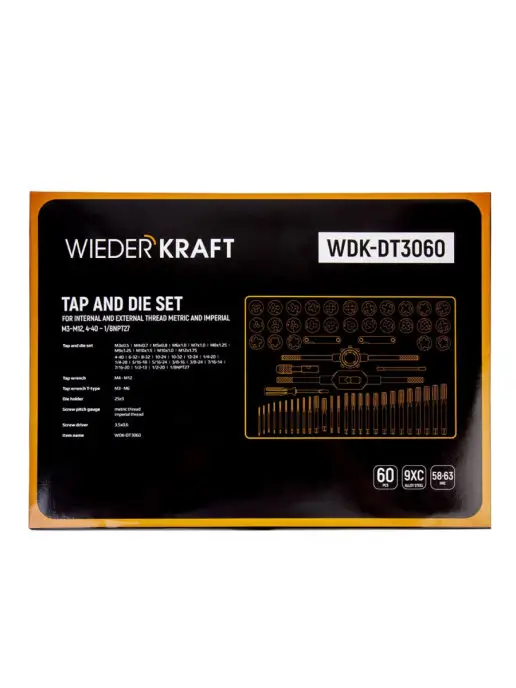 WIEDERKRAFT Набор метчиков и плашек по металлу М3-12 и 4-40 - 1 8NPT27, черный, фото 7