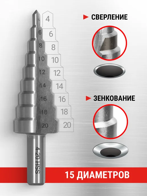 VIRA Сверло ступенчатое с трехгранным хвостовиком 4-20 мм, вариант, фото 3