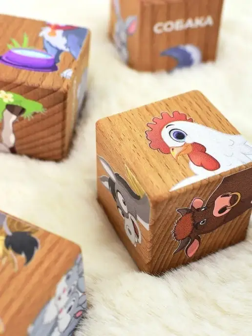 Mega Toys Кубики детские деревянные с обучающими карточками от 1 года, бежевый, фото 6