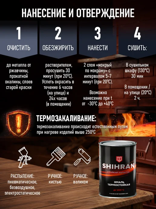 SHIHRAN Термостойкая эмаль Зеленая до 700°C (0,8кг), 800 г, фото 6