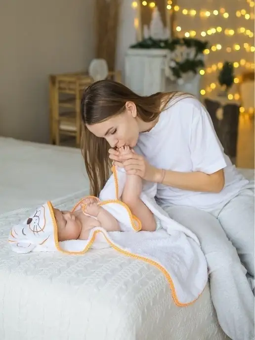 VERTA baby Полотенце детское с капюшоном для новорождённого, белый, фото 4