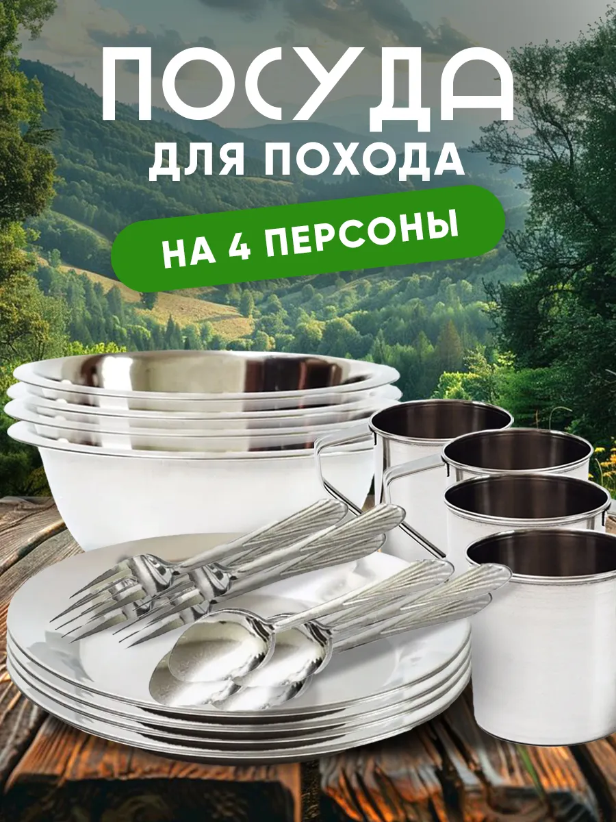 Набор туристической посуды на четверых, 20 предметов