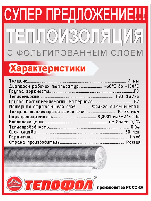 Тепофол Теплоизоляция отражающая фольгированная 3 м, вариант, фото 2