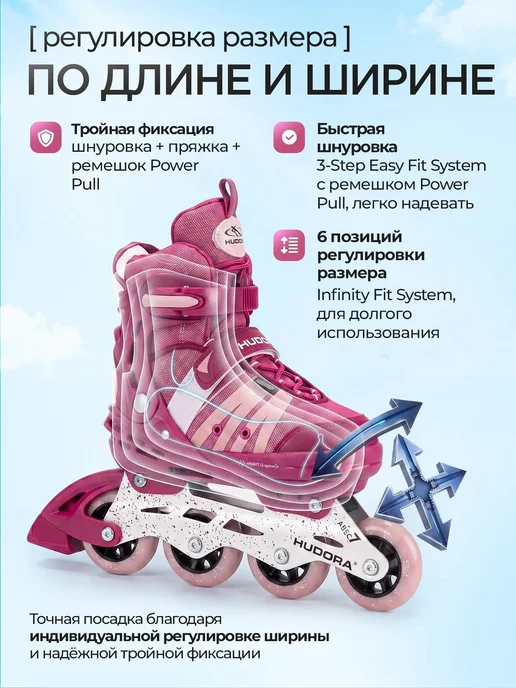 Hudora Ролики раздвижные inline Skates Comfort, розовый, фото 2