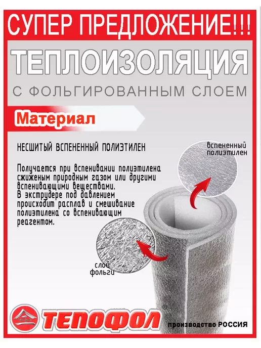 Тепофол Теплоизоляция отражающая фольгированная 4 м, 10 м, фото 3