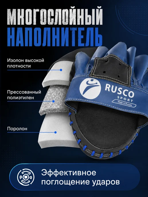 RuscoSport Лапы боксерские изогнутые для отработки ударов, синий, фото 5