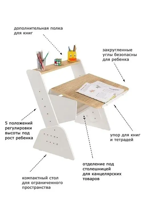 АСТЕК-ЭЛАРА Детский стол и стул растущие по высоте, белый, фото 3