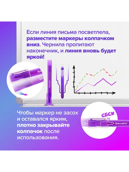 Brauberg Маркеры фломастеры для магнитной доски набор 12 Цв, 2мм, синий, фото 4