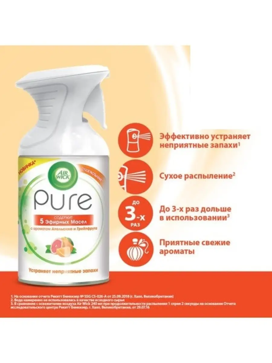 Освежитель воздуха Air Wick Pure 5 Эфирных Масел, 250 мл Air Wick 49545783  купить в интернет-магазине Wildberries