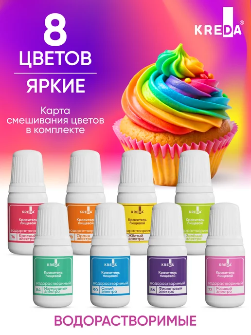 Kreda Набор ярких пищевых красителей для торта и крема, вариант