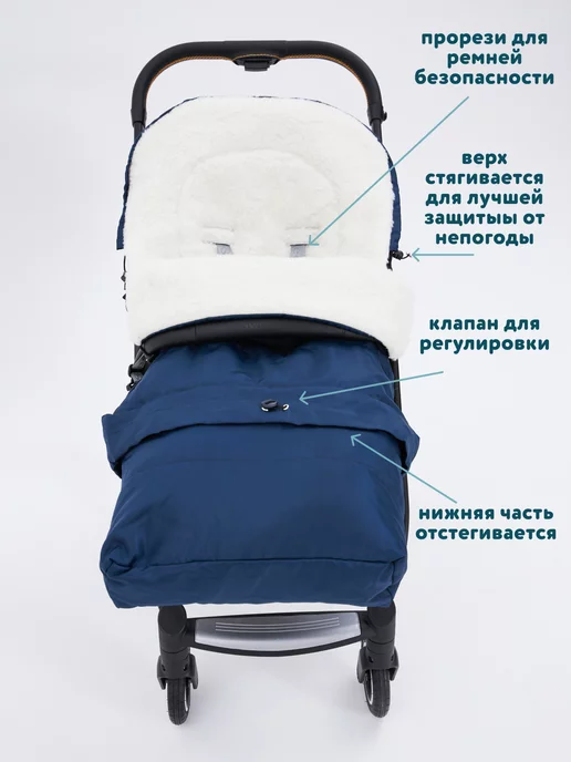 Осьминожка Конверт в коляску зимний, прогулочный, синий, фото 3
