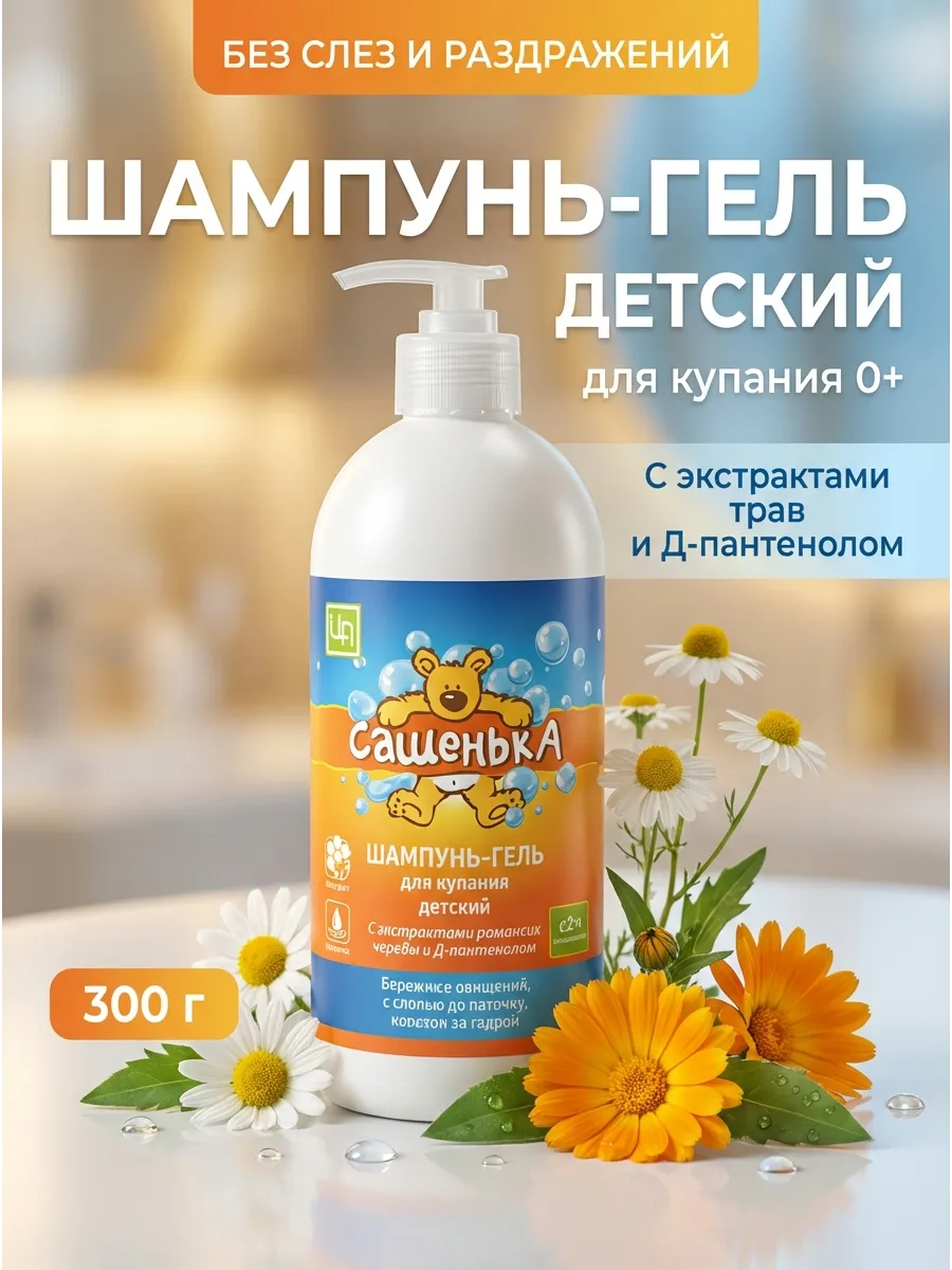 Детский шампунь-гель Сашенька бессульфатный 300г