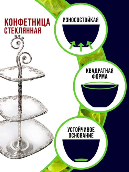 Конфетница фруктовница 3-х ярусная этажерка - фото 7