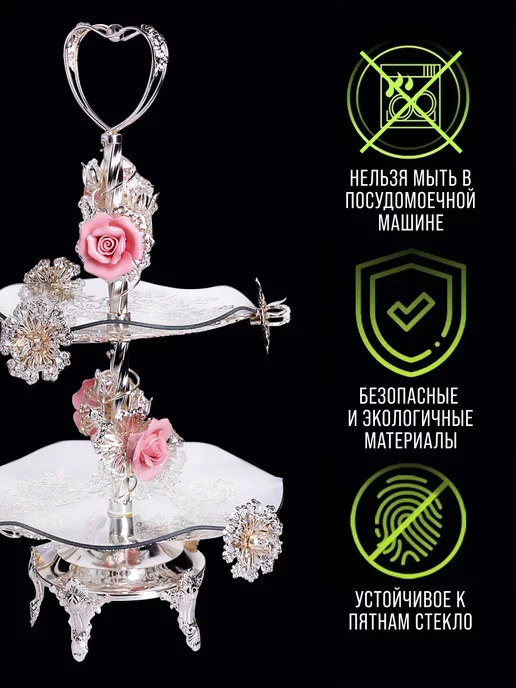 Конфетница фруктовница из стекла на ножке 2-х ярусная - фото 11