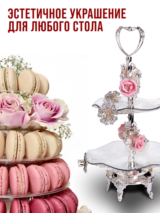 Конфетница фруктовница из стекла на ножке 2-х ярусная - фото 12