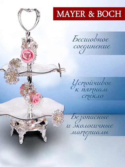 Конфетница фруктовница из стекла на ножке 2-х ярусная - фото 14