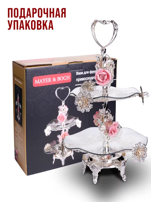 Конфетница фруктовница из стекла на ножке 2-х ярусная - фото 15