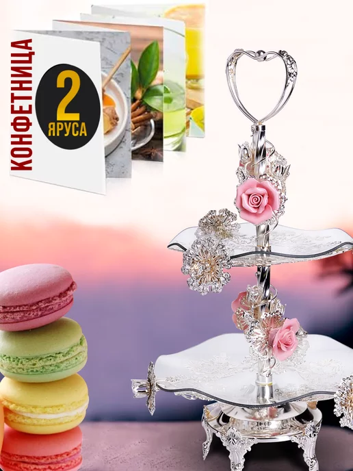 Конфетница фруктовница из стекла на ножке 2-х ярусная - фото 2