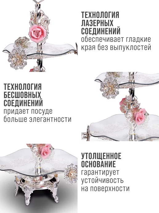 Конфетница фруктовница из стекла на ножке 2-х ярусная - фото 6