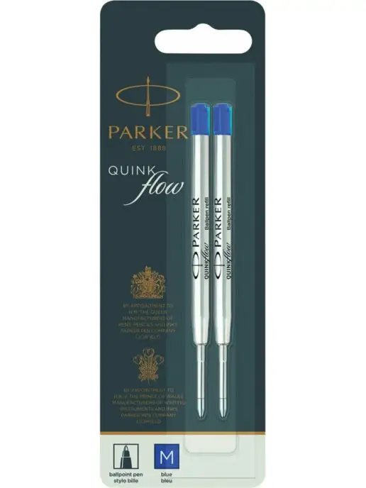 PARKER Стержень шариковый для ручки Паркер Quinkflow (M), синий, 2 шт