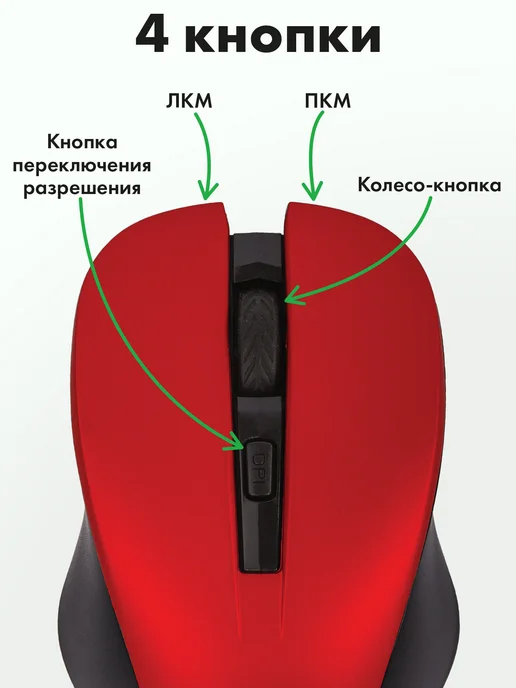 SONNEN Мышь мышка беспроводная компьютерная, красный, фото 4