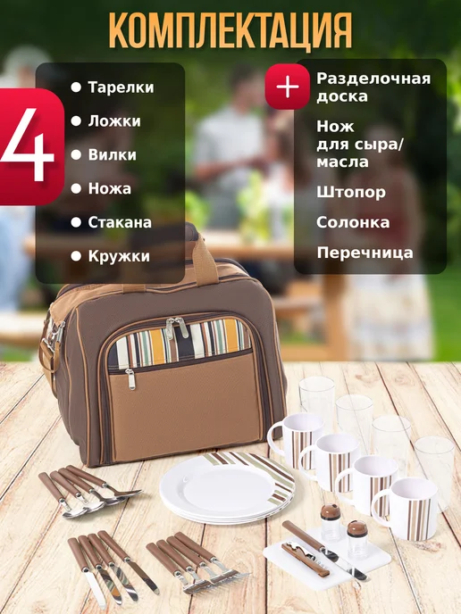 Green Glade Набор для пикника с посудой подарочный 4 персоны, зеленый, фото 2