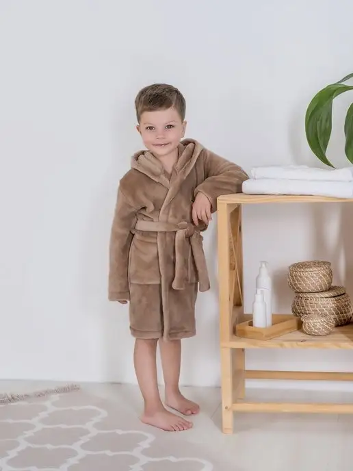 Kara studio Теплый плюшевый халат с ушками, коричневый, фото 3