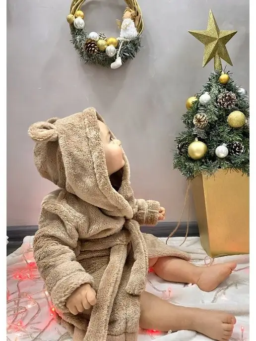 Kara studio Теплый плюшевый халат с ушками, коричневый, фото 7