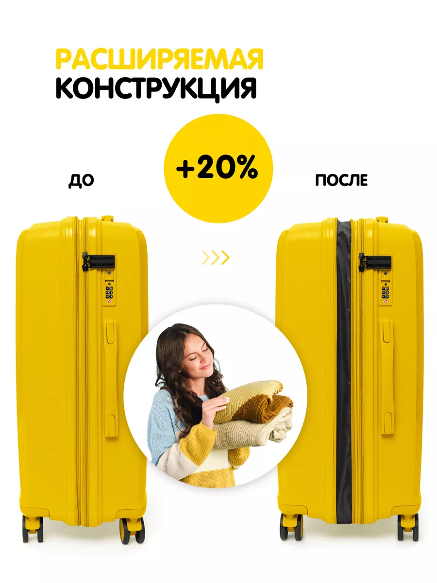 Чемодан желтый С Чемодан на колесах S Чемодан ручная кладь FEEL WAY  50297304 купить за 6 794 ₽ в интернет-магазине Wildberries