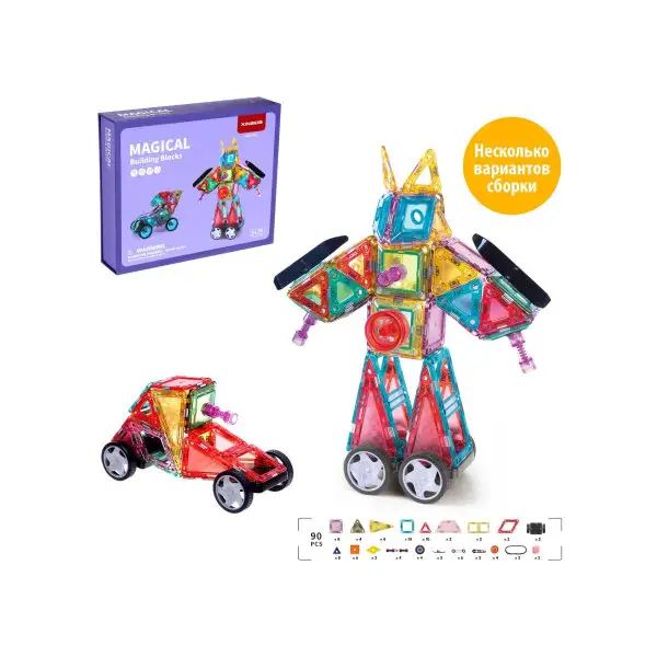 Детский развивающий конструктор "Магический магнит",магнитный, 90 деталей